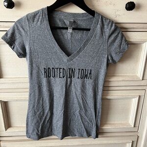 Next Level Apparel Gray V-Neck Tee with "Rooted in Iowa" Print